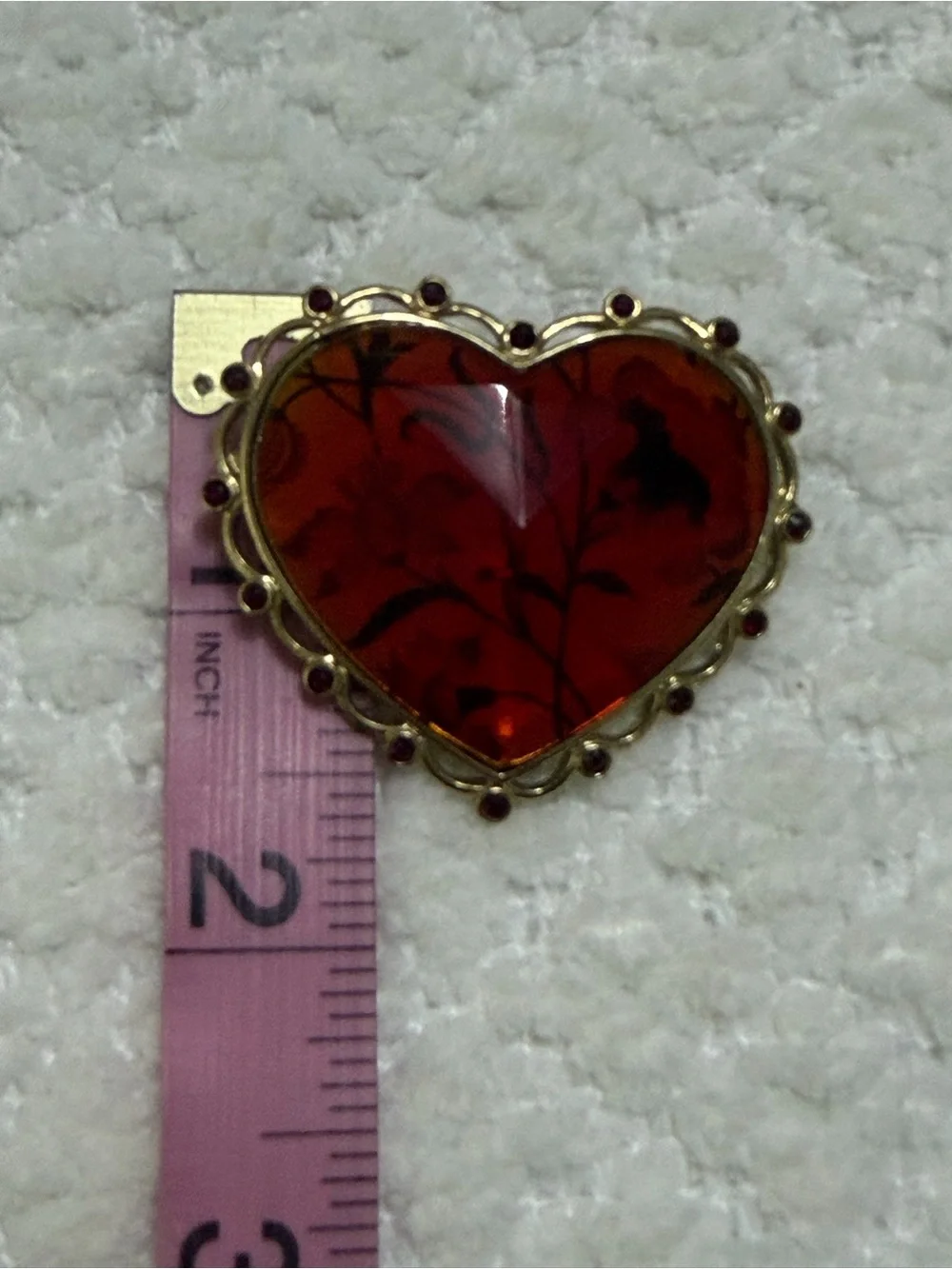 Liz Claiborne Vintage 90s Floral Brooch Red Heart Gold Tone Brooch Pin